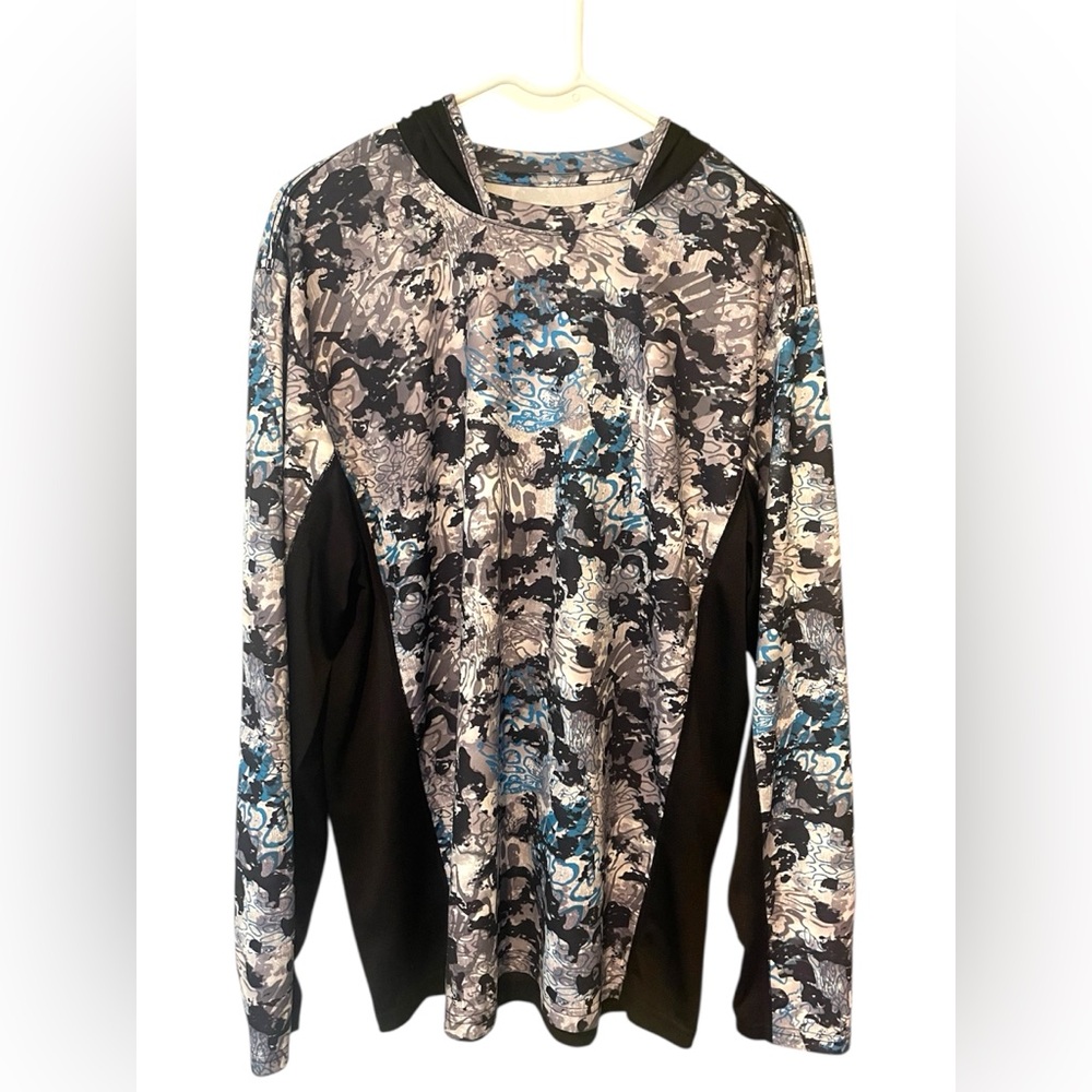 Huk Men's Icon X Tide Change Hoodie Cool Comfort Wicking UPF Black Camo - Large